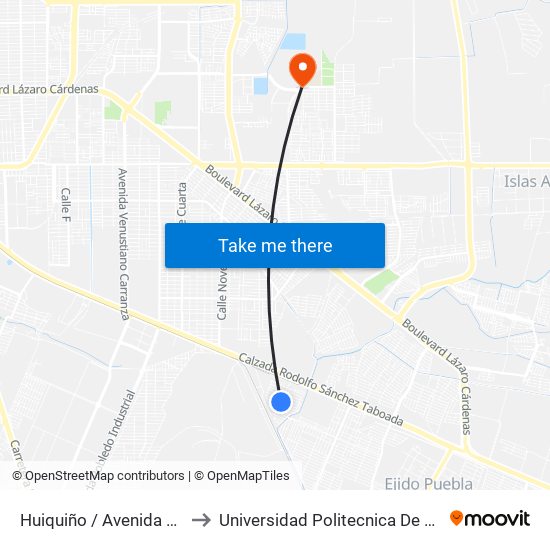 Huiquiño / Avenida Huazontles to Universidad Politecnica De Baja California map