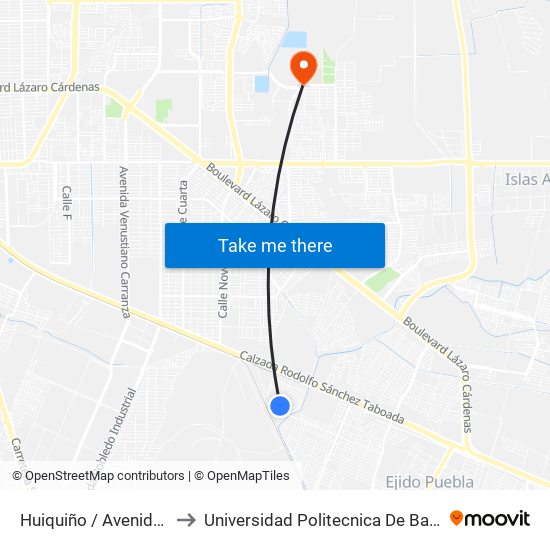 Huiquiño / Avenida Jalpan to Universidad Politecnica De Baja California map