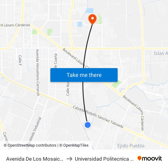 Avenida De Los Mosaicos / Zacapoaxtla to Universidad Politecnica De Baja California map