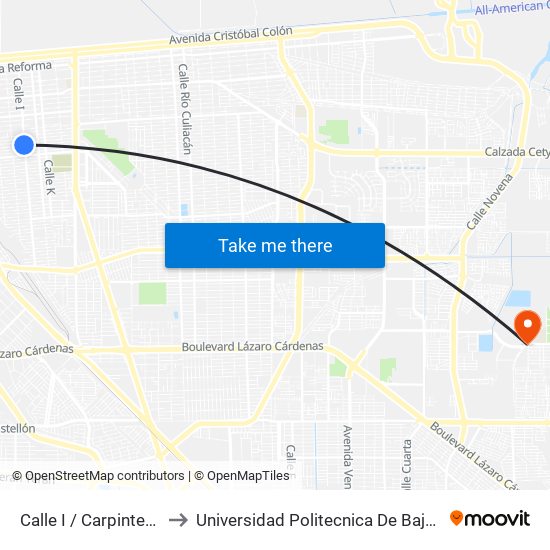 Calle I / Carpinteros Sur to Universidad Politecnica De Baja California map