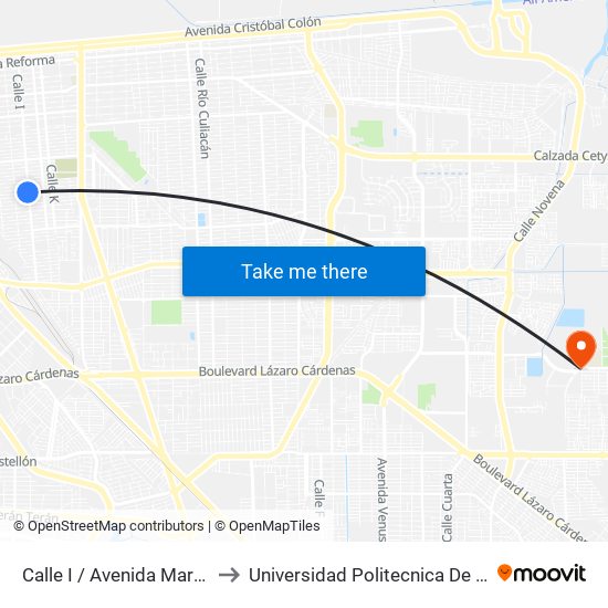 Calle I / Avenida Marmoleros Sur to Universidad Politecnica De Baja California map