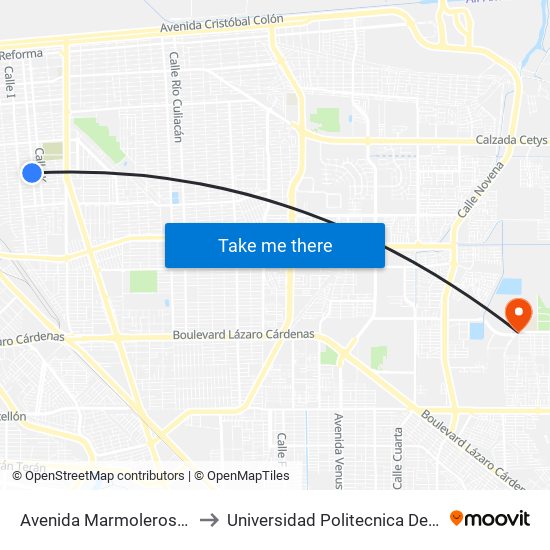 Avenida Marmoleros Sur / Calle J to Universidad Politecnica De Baja California map