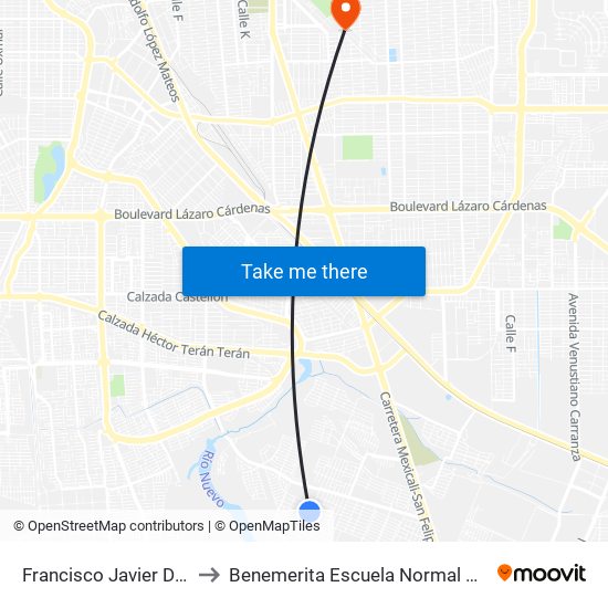Francisco Javier Del Castillo / Avenida José De La Barcena to Benemerita Escuela Normal Para Lic. En Educacion Preescolar Educadora Rosaura Zapata map