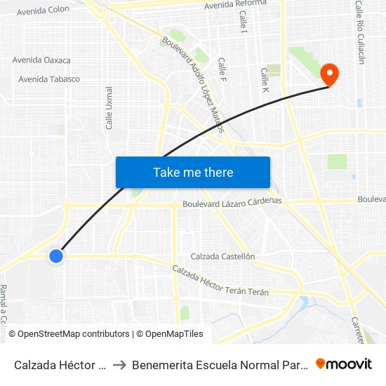 Calzada Héctor Terán Terán / Juan Pablo Anaya to Benemerita Escuela Normal Para Lic. En Educacion Preescolar Educadora Rosaura Zapata map