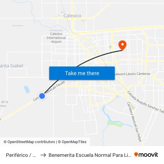 Periférico / Calzada Esteban Cantú to Benemerita Escuela Normal Para Lic. En Educacion Preescolar Educadora Rosaura Zapata map