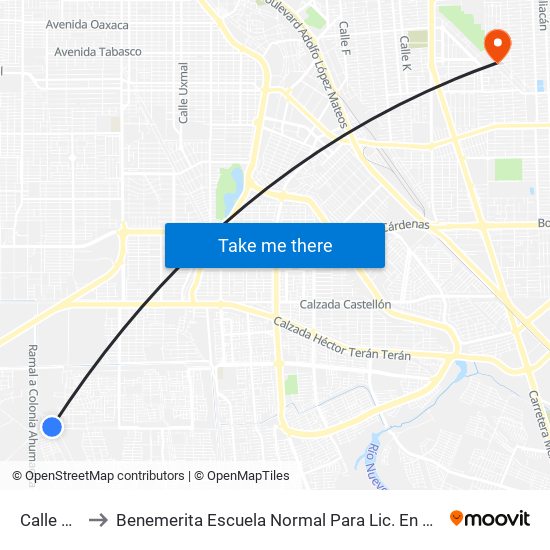 Calle Sur / Jarilla to Benemerita Escuela Normal Para Lic. En Educacion Preescolar Educadora Rosaura Zapata map