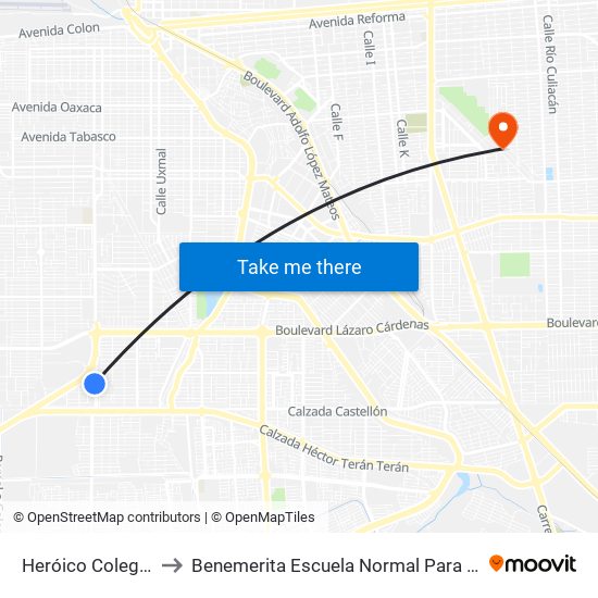Heróico Colegio Militar / Doroteo Arango to Benemerita Escuela Normal Para Lic. En Educacion Preescolar Educadora Rosaura Zapata map