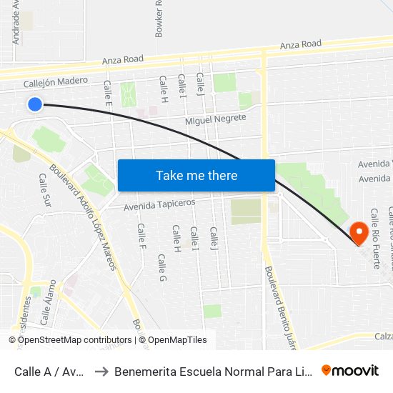 Calle A / Avenida Álvaro González to Benemerita Escuela Normal Para Lic. En Educacion Preescolar Educadora Rosaura Zapata map