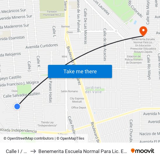 Calle I / Teodoro Larey to Benemerita Escuela Normal Para Lic. En Educacion Preescolar Educadora Rosaura Zapata map