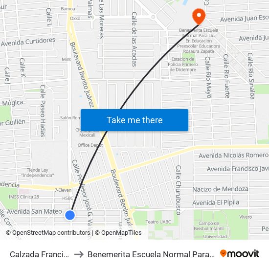 Calzada Francisco Montejano / Las Juntas to Benemerita Escuela Normal Para Lic. En Educacion Preescolar Educadora Rosaura Zapata map