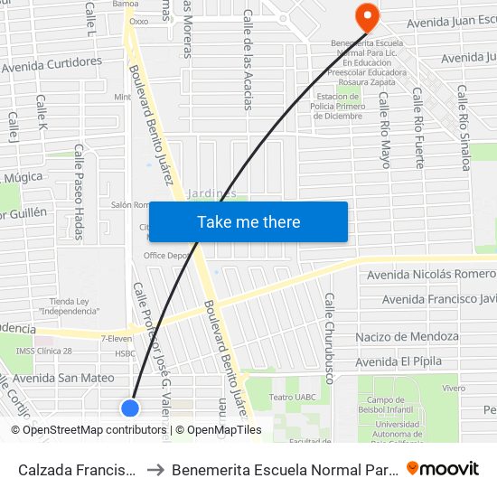 Calzada Francisco Montejano / Jesús Solórzano to Benemerita Escuela Normal Para Lic. En Educacion Preescolar Educadora Rosaura Zapata map