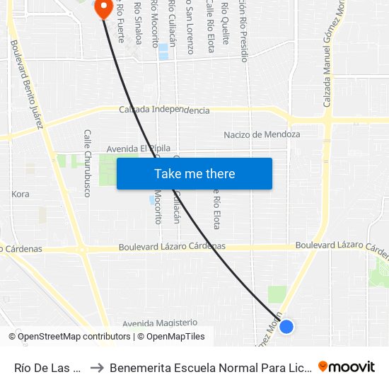 Río De Las Cañas / 27 De Enero to Benemerita Escuela Normal Para Lic. En Educacion Preescolar Educadora Rosaura Zapata map