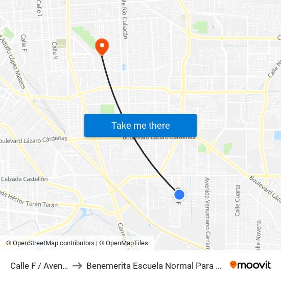 Calle F / Avenida San Pedro Mezquital to Benemerita Escuela Normal Para Lic. En Educacion Preescolar Educadora Rosaura Zapata map