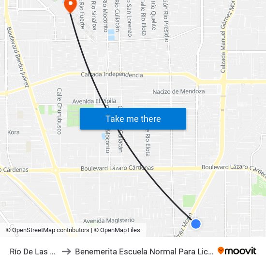 Río De Las Cañas / 27 De Enero to Benemerita Escuela Normal Para Lic. En Educacion Preescolar Educadora Rosaura Zapata map