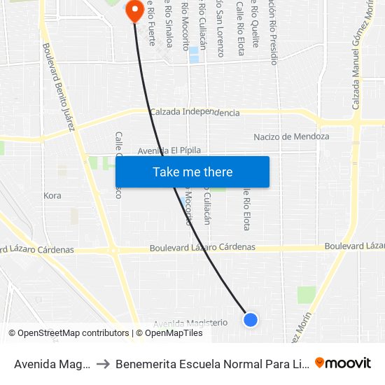 Avenida Magisterio / 24 De Octubre to Benemerita Escuela Normal Para Lic. En Educacion Preescolar Educadora Rosaura Zapata map