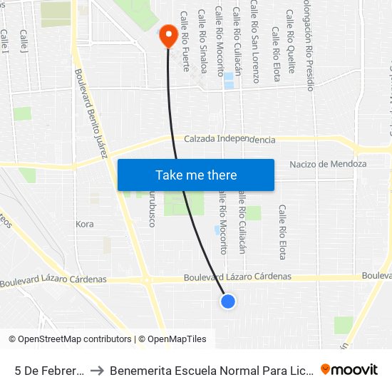 5 De Febrero / Avenida Torreón to Benemerita Escuela Normal Para Lic. En Educacion Preescolar Educadora Rosaura Zapata map