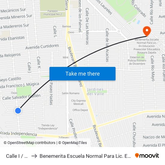 Calle I / Teodoro Larey to Benemerita Escuela Normal Para Lic. En Educacion Preescolar Educadora Rosaura Zapata map