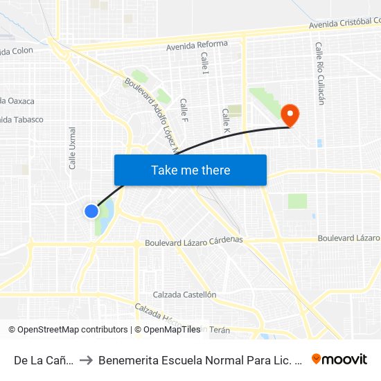 De La Cañada / Del Arroyo to Benemerita Escuela Normal Para Lic. En Educacion Preescolar Educadora Rosaura Zapata map