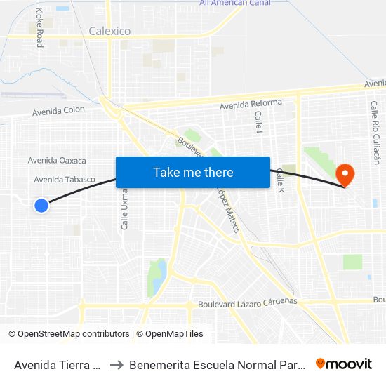 Avenida Tierra Blanca / Bahía De Los Ángeles to Benemerita Escuela Normal Para Lic. En Educacion Preescolar Educadora Rosaura Zapata map