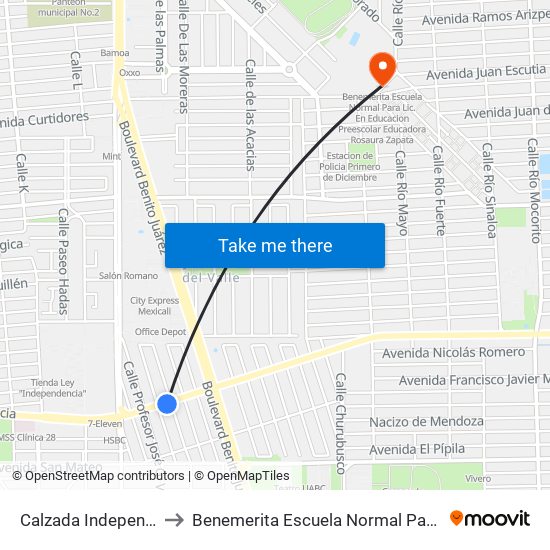 Calzada Independencia / María Castro Valenzuela to Benemerita Escuela Normal Para Lic. En Educacion Preescolar Educadora Rosaura Zapata map