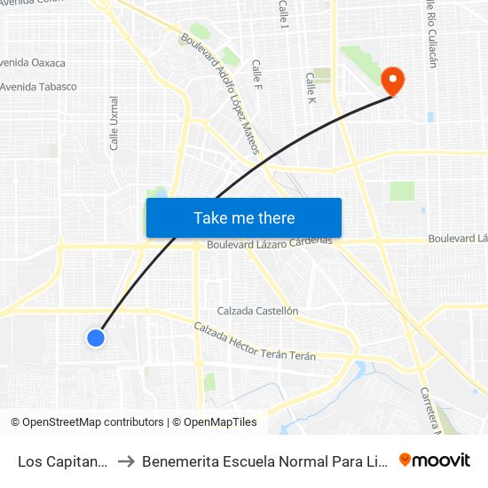 Los Capitanes / Valentín Canalizó to Benemerita Escuela Normal Para Lic. En Educacion Preescolar Educadora Rosaura Zapata map