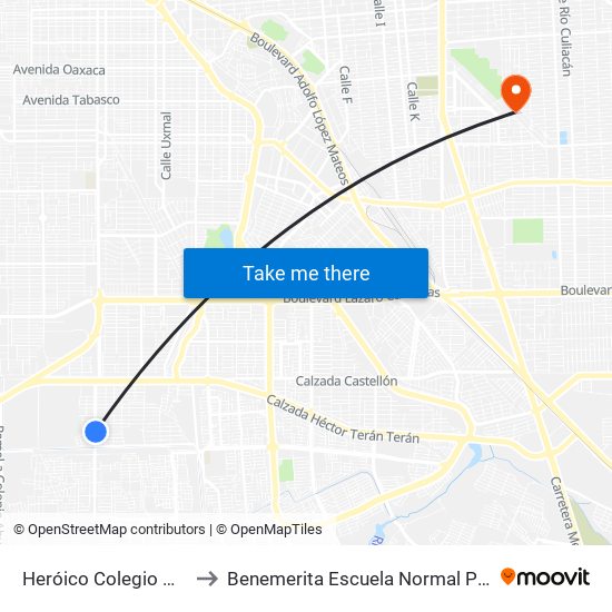 Heróico Colegio Militar / General Manuel De Mier Y Terán to Benemerita Escuela Normal Para Lic. En Educacion Preescolar Educadora Rosaura Zapata map