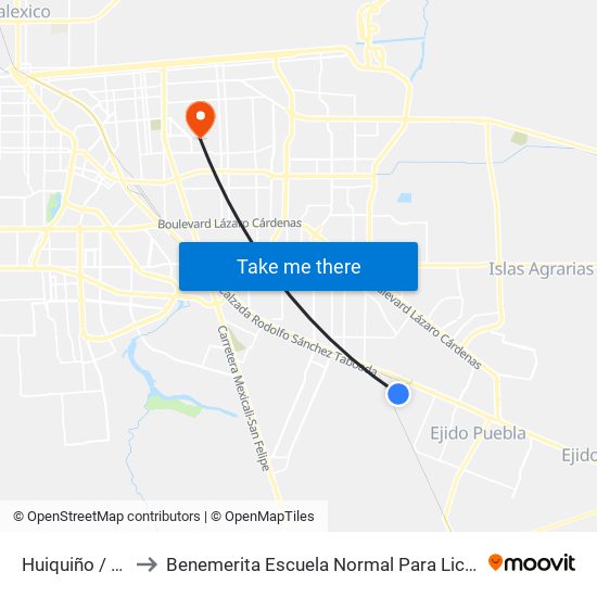 Huiquiño / Avenida Huazontles to Benemerita Escuela Normal Para Lic. En Educacion Preescolar Educadora Rosaura Zapata map