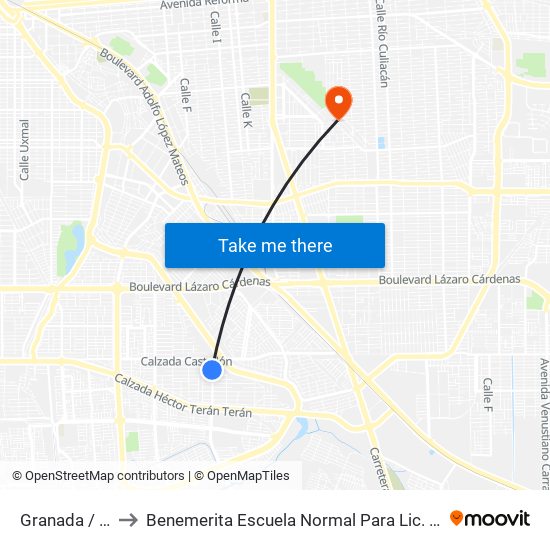 Granada / Avenida Córdoba to Benemerita Escuela Normal Para Lic. En Educacion Preescolar Educadora Rosaura Zapata map