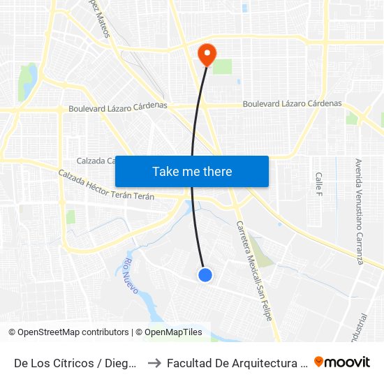 De Los Cítricos / Diego Álvarez to Facultad De Arquitectura Y Diseño map