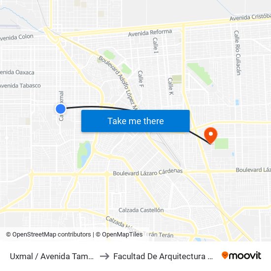 Uxmal / Avenida Tamaulipas to Facultad De Arquitectura Y Diseño map