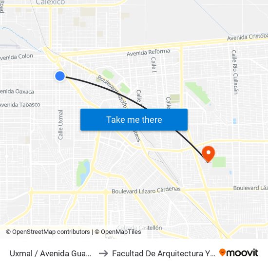 Uxmal / Avenida Guanajuato to Facultad De Arquitectura Y Diseño map