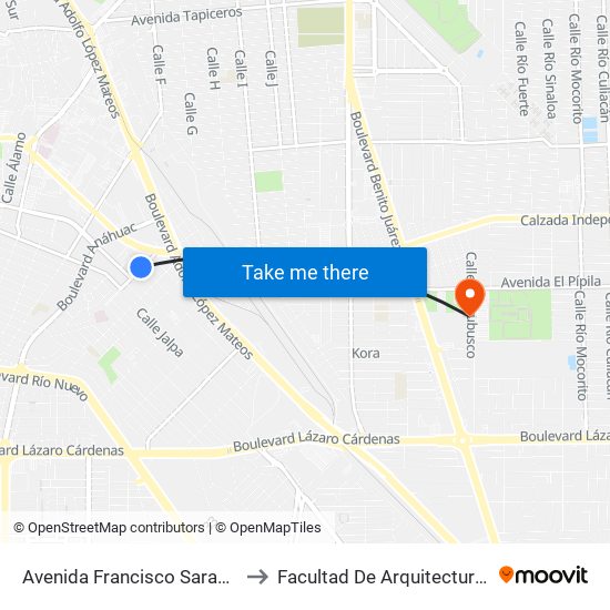 Avenida Francisco Sarabia / Calera to Facultad De Arquitectura Y Diseño map