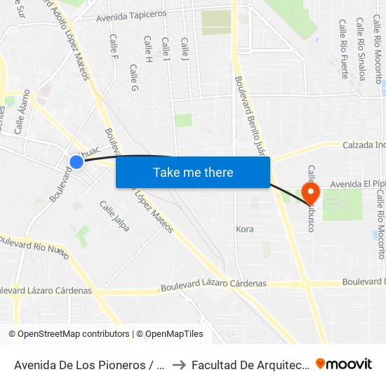 Avenida De Los Pioneros / Calzada Anáhuac to Facultad De Arquitectura Y Diseño map