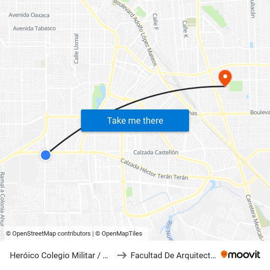 Heróico Colegio Militar / Antonio Medina to Facultad De Arquitectura Y Diseño map