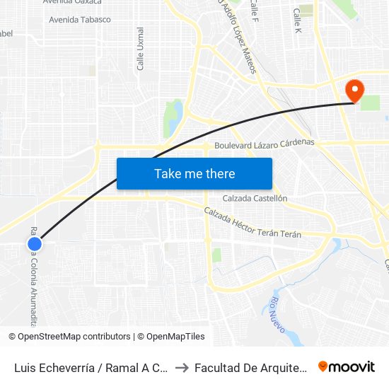 Luis Echeverría / Ramal A Colonia Ahumadita to Facultad De Arquitectura Y Diseño map