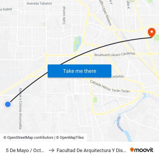 5 De Mayo / Octava to Facultad De Arquitectura Y Diseño map