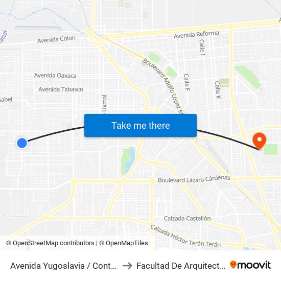 Avenida Yugoslavia / Continente Europeo to Facultad De Arquitectura Y Diseño map