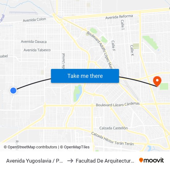 Avenida Yugoslavia / Psicólogos to Facultad De Arquitectura Y Diseño map