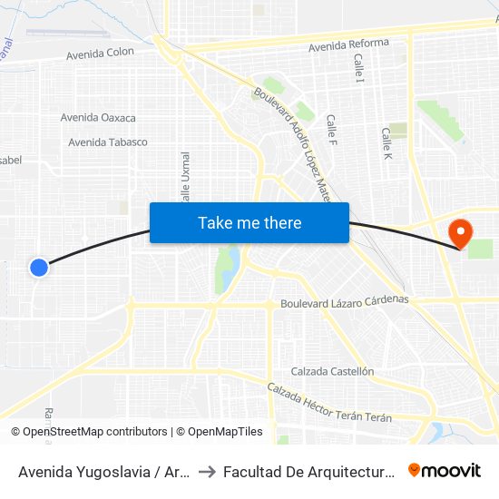 Avenida Yugoslavia / Arquitectos to Facultad De Arquitectura Y Diseño map
