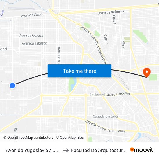 Avenida Yugoslavia / Universidad to Facultad De Arquitectura Y Diseño map