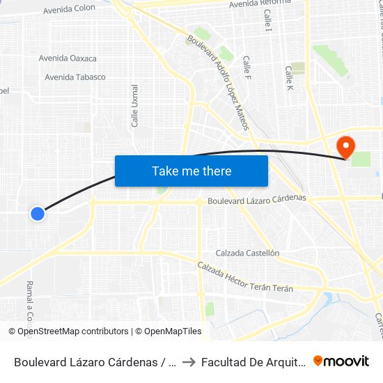 Boulevard Lázaro Cárdenas / Luis Echeverría Álvarez to Facultad De Arquitectura Y Diseño map