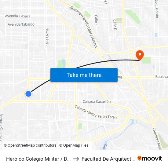 Heróico Colegio Militar / Doroteo Arango to Facultad De Arquitectura Y Diseño map
