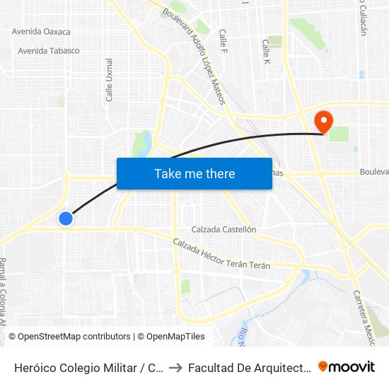 Heróico Colegio Militar / Ciudad Jiménez to Facultad De Arquitectura Y Diseño map