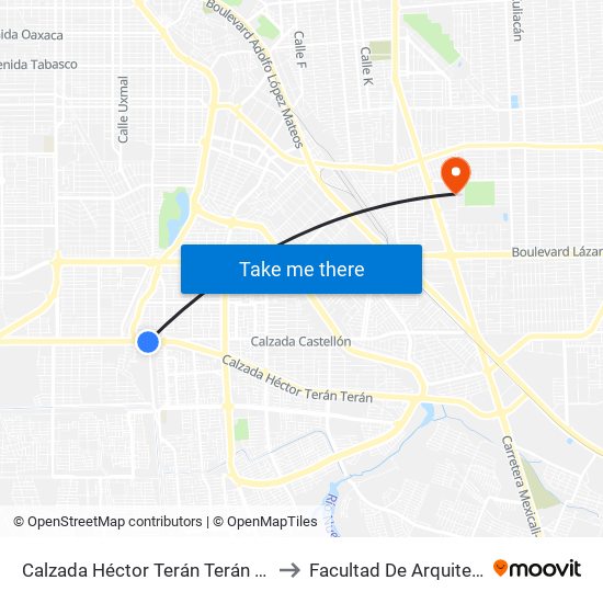 Calzada Héctor Terán Terán / A Ejido Xochimilco to Facultad De Arquitectura Y Diseño map