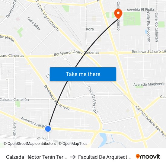 Calzada Héctor Terán Terán / Granada to Facultad De Arquitectura Y Diseño map