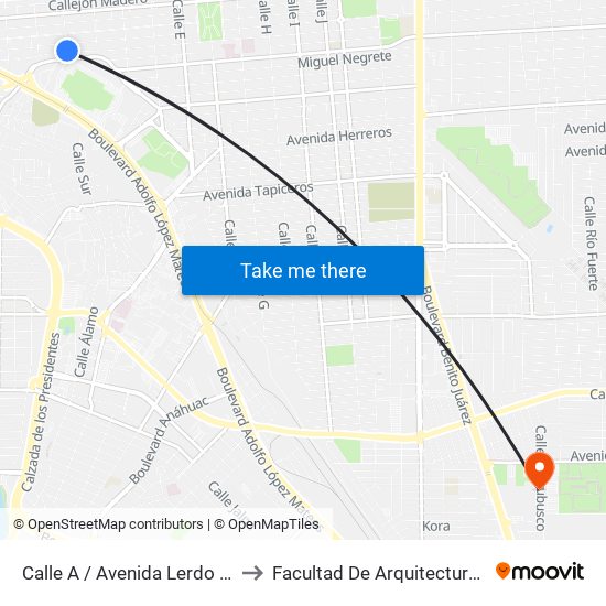 Calle A / Avenida Lerdo De Tejeda to Facultad De Arquitectura Y Diseño map
