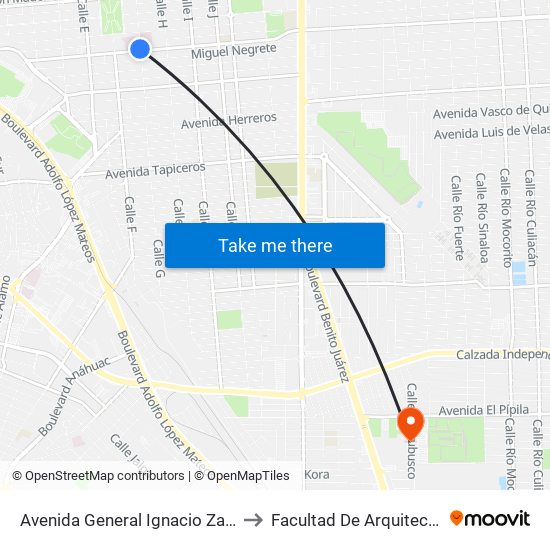 Avenida General Ignacio Zaragoza / Calle G to Facultad De Arquitectura Y Diseño map