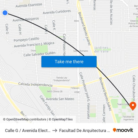 Calle G / Avenida Electricistas to Facultad De Arquitectura Y Diseño map
