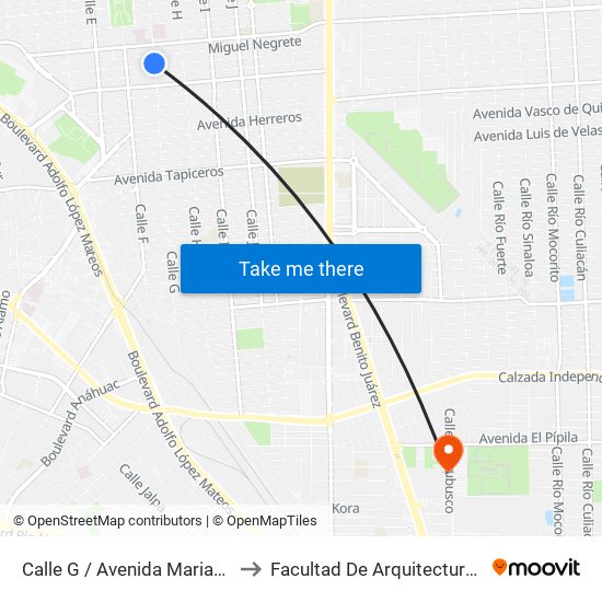 Calle G / Avenida Mariano Acosta to Facultad De Arquitectura Y Diseño map