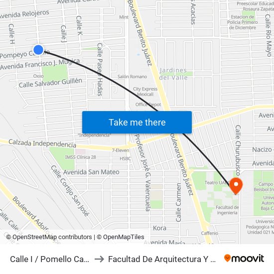 Calle I / Pomello Castillo to Facultad De Arquitectura Y Diseño map